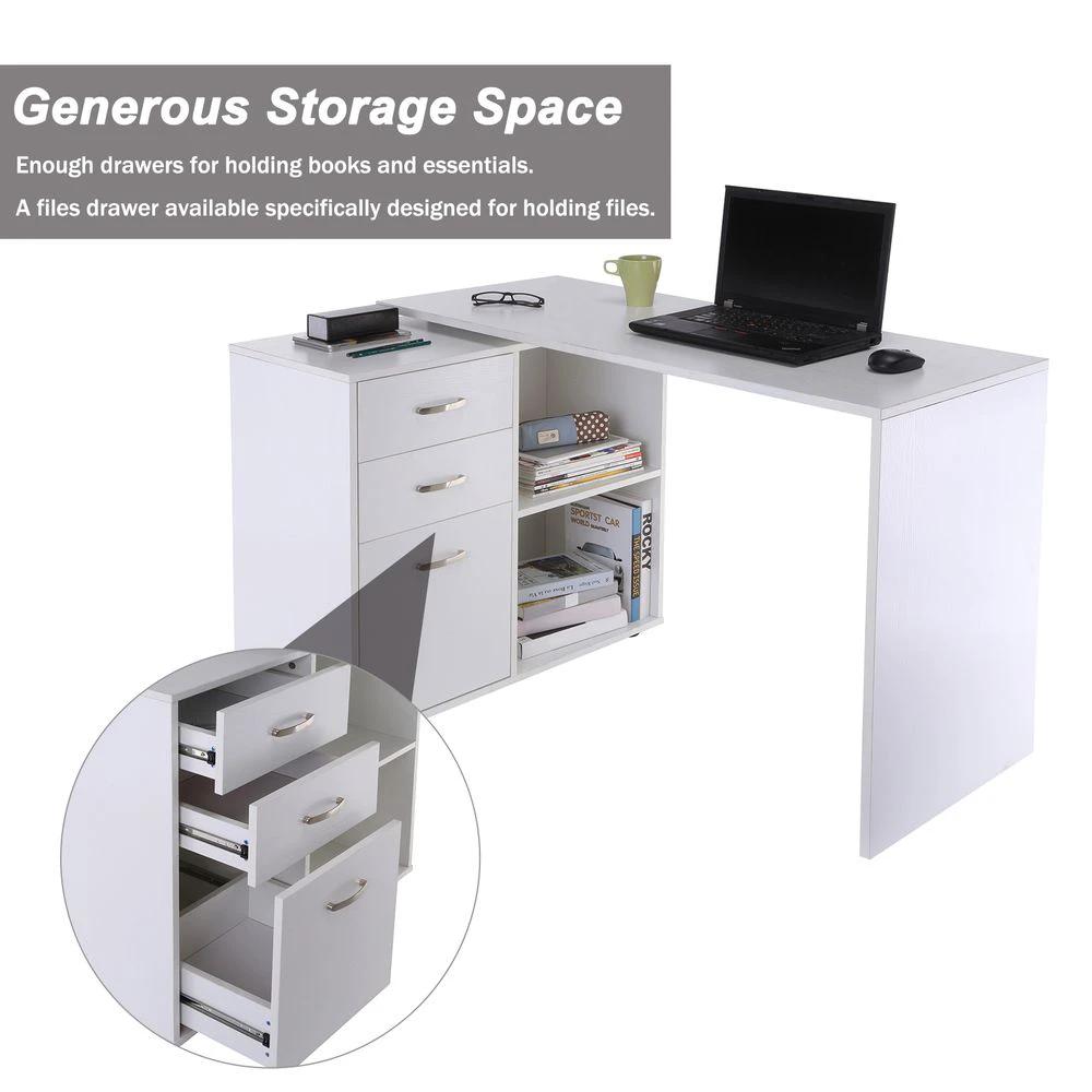 HOMCOM Home Office L Shape Computer Desk Workstation Drawer Shelf File Cabinet-White - Desks Desk