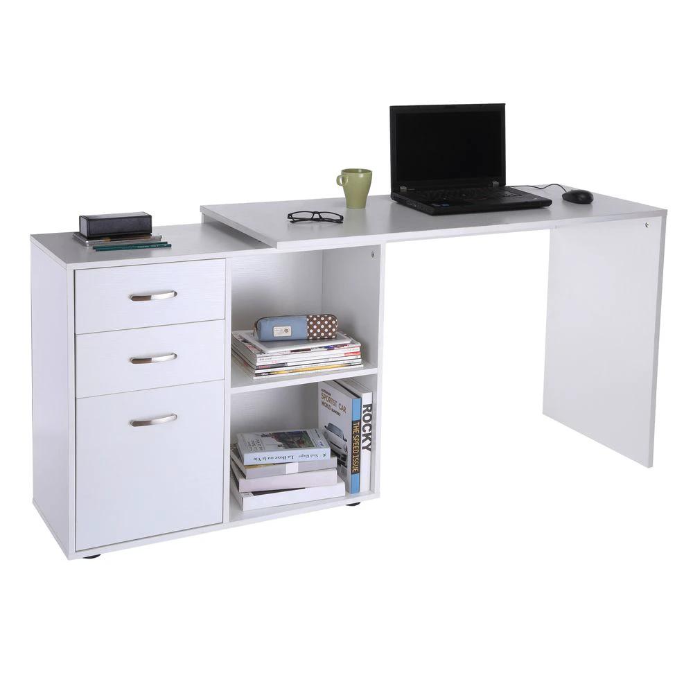 HOMCOM Home Office L Shape Computer Desk Workstation Drawer Shelf File Cabinet-White - Desks Desk