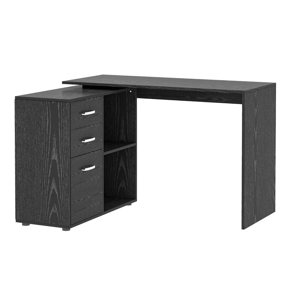 HOMCOM L Shape Computer Desk Workstation Home Office Drawer Shelf File Cabinet-Black - Desks Desk