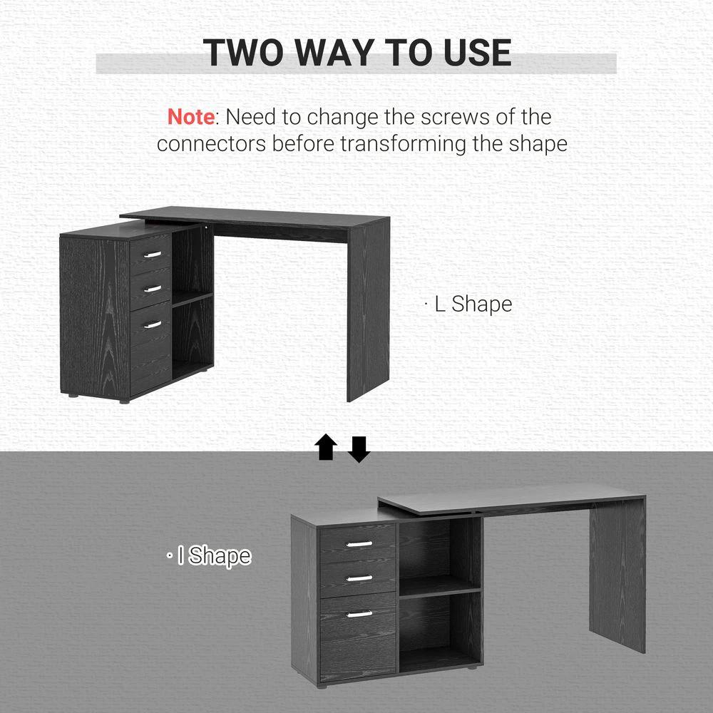 HOMCOM L Shape Computer Desk Workstation Home Office Drawer Shelf File Cabinet-Black - Desks Desk