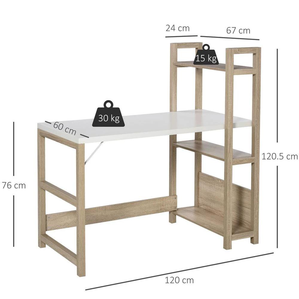 Rectangle Desk with Book Shelf Display Table Home Office, Wood Grain by HOMCOM