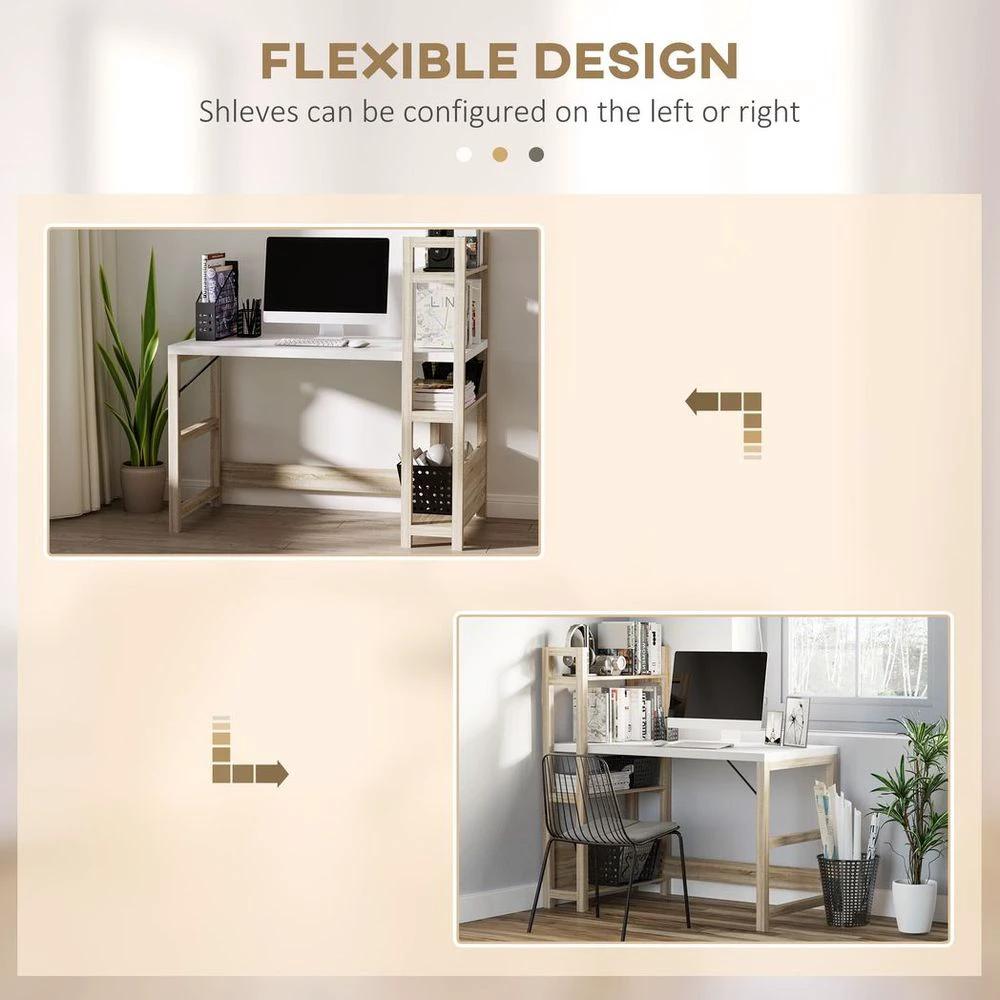 Rectangle Desk with Book Shelf Display Table Home Office, Wood Grain by HOMCOM