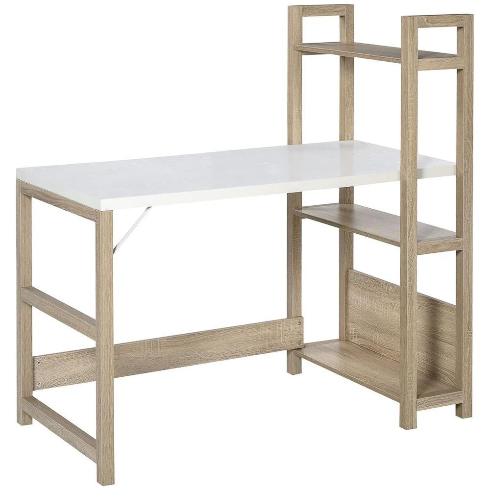 Rectangle Desk with Book Shelf Display Table Home Office, Wood Grain by HOMCOM