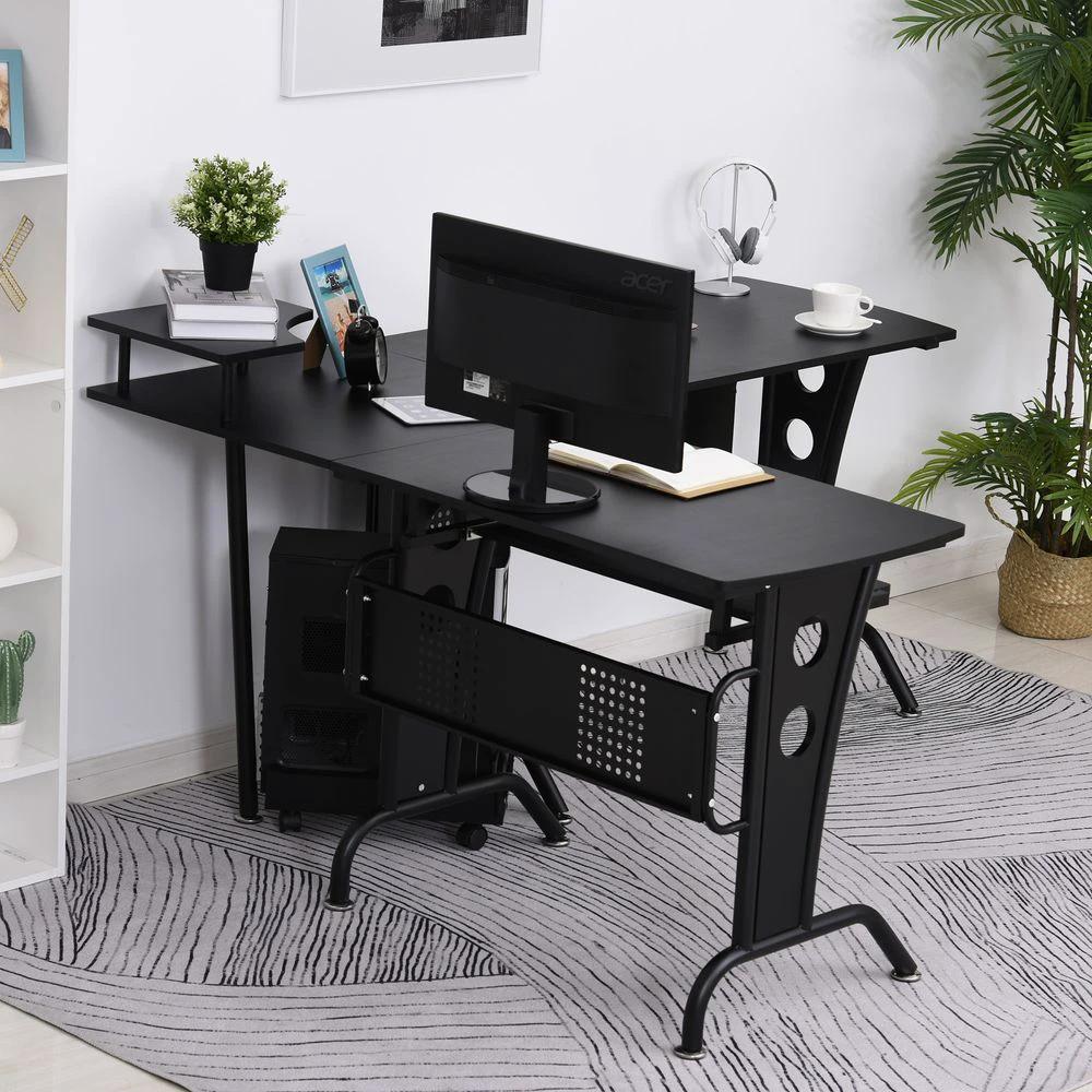 Space-Saving Corner Work Office Desk Gaming Steel Frame CPU Rack Black by HOMCOM