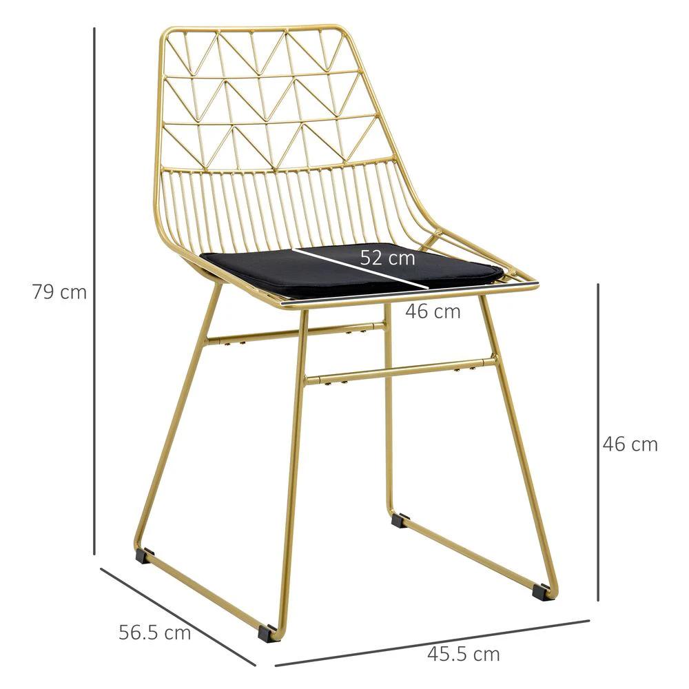 HOMCOM Dining Chairs Set of 2, Metal Wire Kitchen Chairs with Back, Gold Tone - Uncategorized Dining Chairs