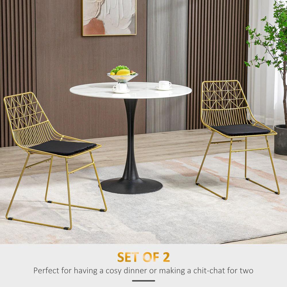 HOMCOM Dining Chairs Set of 2, Metal Wire Kitchen Chairs with Back, Gold Tone - Uncategorized Dining Chairs