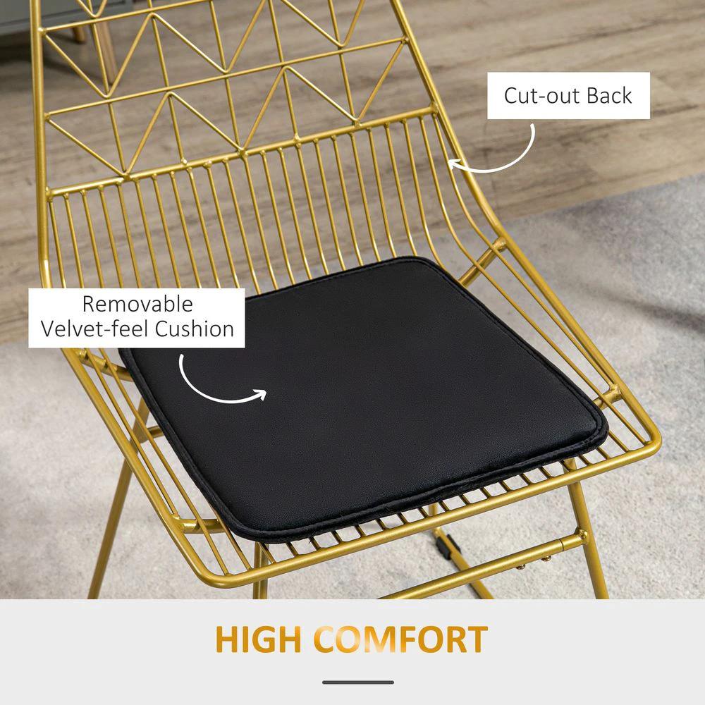 HOMCOM Dining Chairs Set of 2, Metal Wire Kitchen Chairs with Back, Gold Tone - Uncategorized Dining Chairs