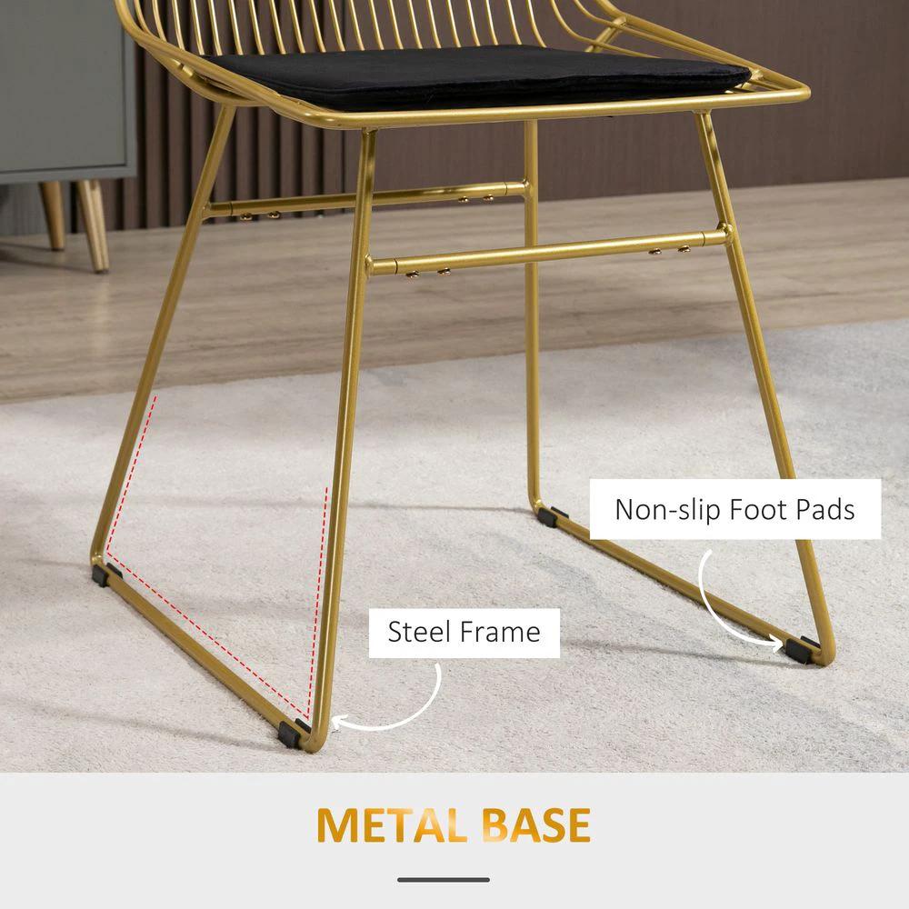 HOMCOM Dining Chairs Set of 2, Metal Wire Kitchen Chairs with Back, Gold Tone - Uncategorized Dining Chairs