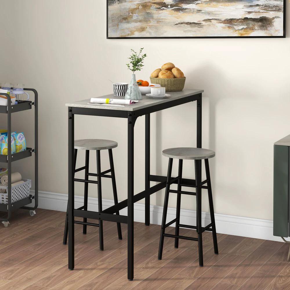 3 Piece Bar Set, Industrial Kitchen and Chair Set for Small Space, Grey Homcom by HOMCOM