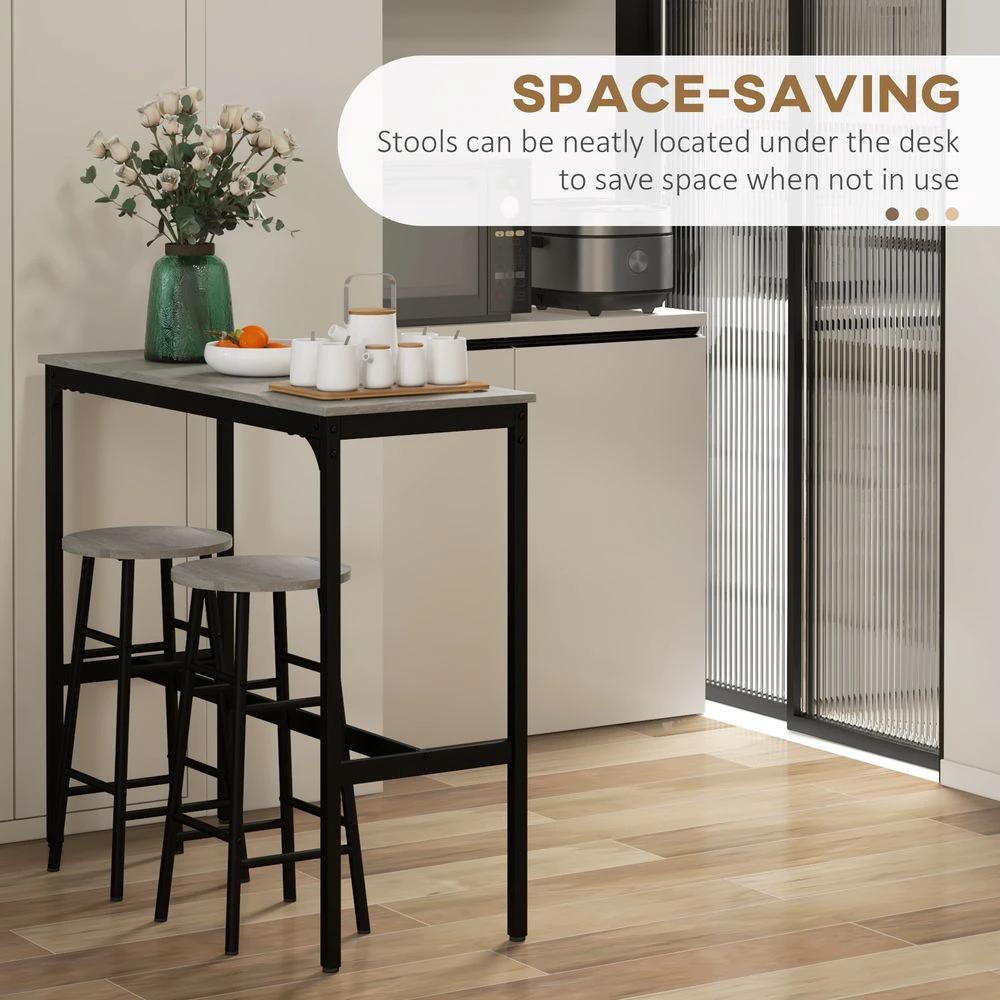 3 Piece Bar Set, Industrial Kitchen and Chair Set for Small Space, Grey Homcom by HOMCOM