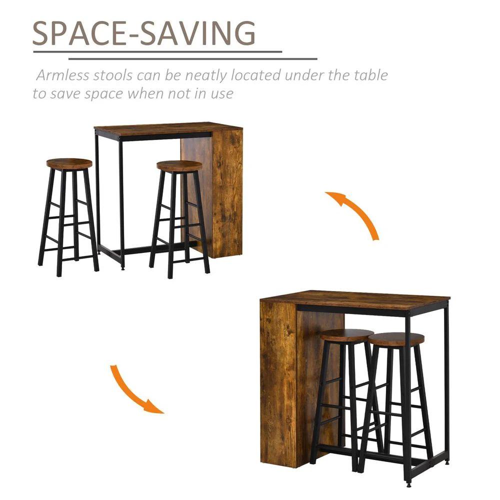 HOMCOM 3 Pieces Homcom Bar Table Set Height Table 2 Stools w/ Storage Shelf, Footrest - Uncategorized Dining Set