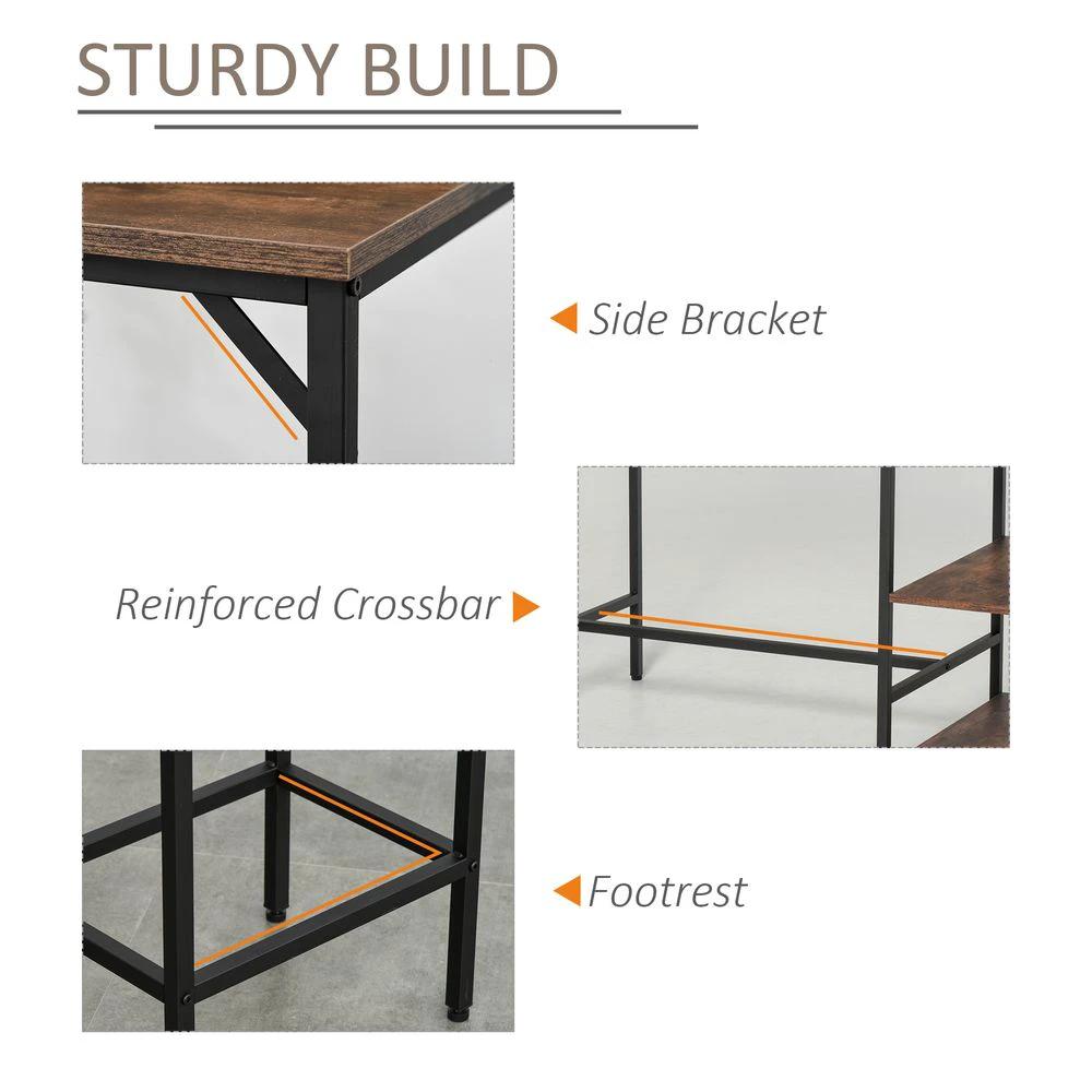 3PC Homcom Industrial Bar Height Dining Table Set With 2 Stools & Side Shelf, by HOMCOM