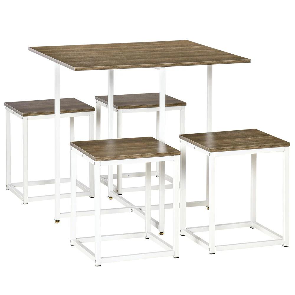 5-Piece Homcom Dining Table Set Metal Frame Square 4 Chairs Walnut by HOMCOM