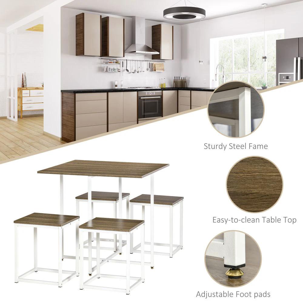 5-Piece Homcom Dining Table Set Metal Frame Square 4 Chairs Walnut by HOMCOM