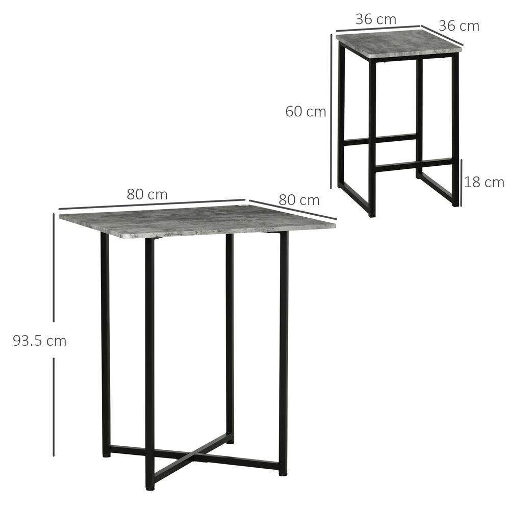 5pc Bar Table Set, Square Dining Table Set for 4 People, Concrete Grey by HOMCOM