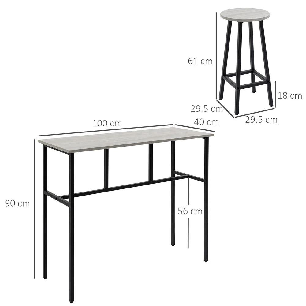 6-Piece Bar Table Set, 2 Breakfast Tables with 4 Stools,Grey by HOMCOM
