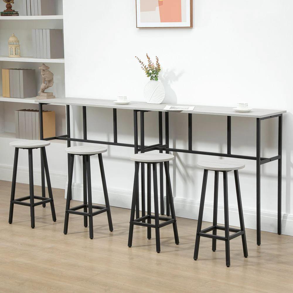 6-Piece Bar Table Set, 2 Breakfast Tables with 4 Stools,Grey by HOMCOM
