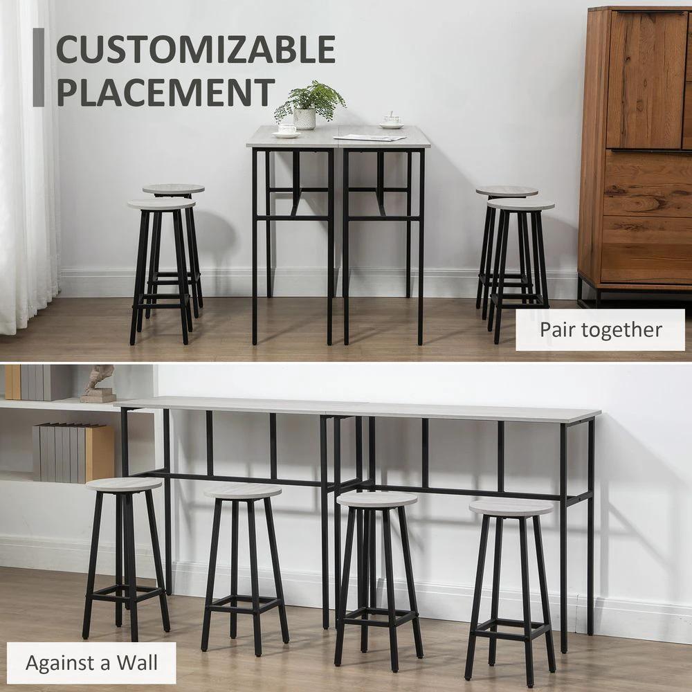 6-Piece Bar Table Set, 2 Breakfast Tables with 4 Stools,Grey by HOMCOM