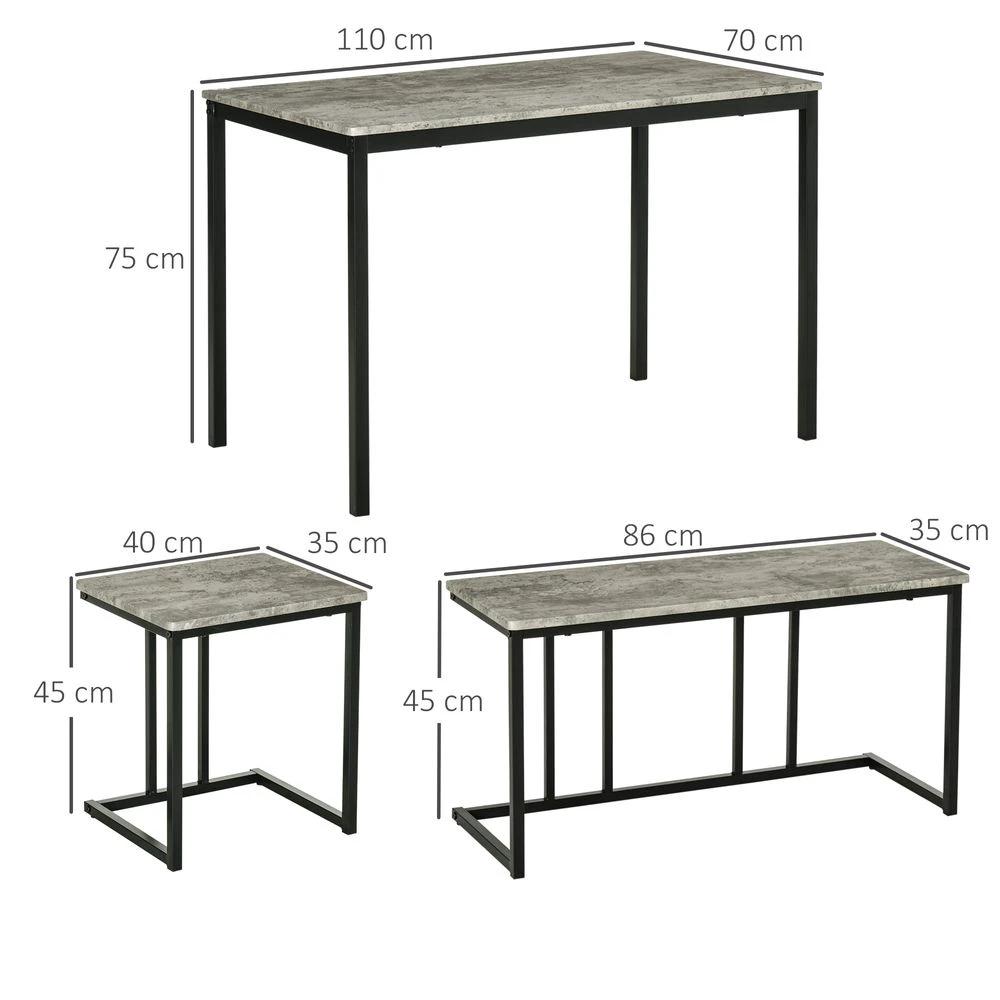 Dining Table and Chairs Set for 4 People, Concrete Effect Grey by HOMCOM
