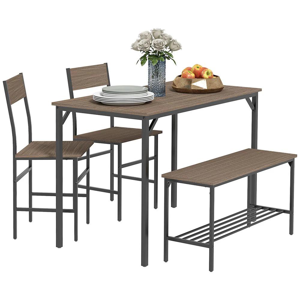 HOMCOM Dining Table and Chairs Set of 4 with 2 Chairs Bench for Kitchen Grey - Uncategorized Dining Set