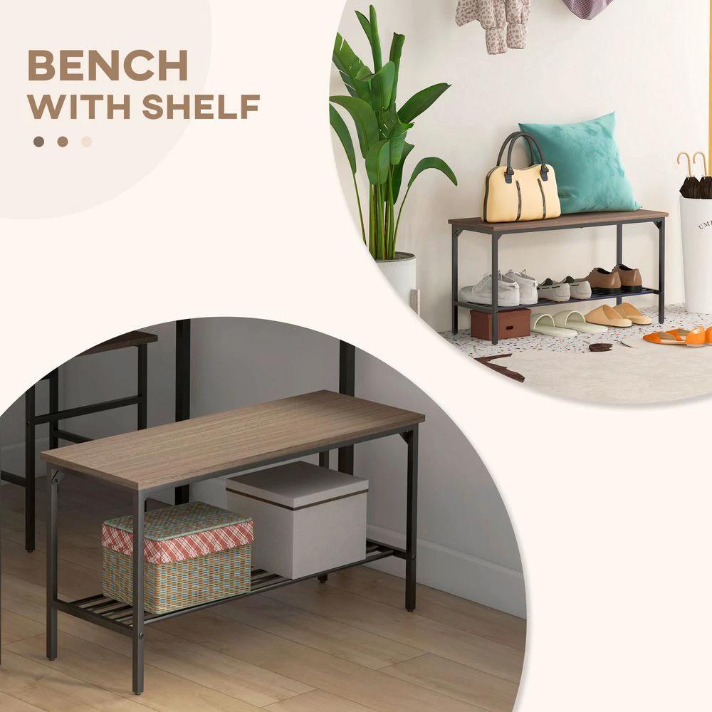 HOMCOM Dining Table and Chairs Set of 4 with 2 Chairs Bench for Kitchen Grey - Uncategorized Dining Set