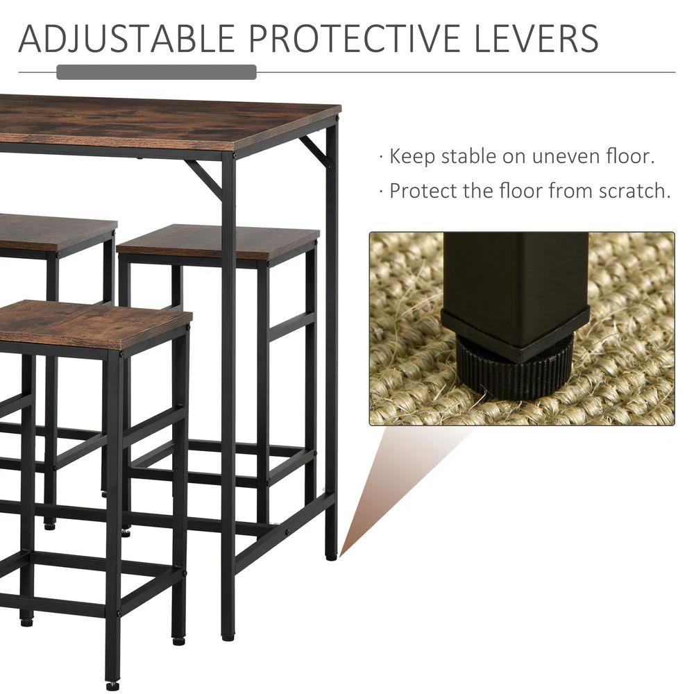 HOMCOM MDF Industrial 5-Piece Dining Set Dining Table with 4 Stools Black/Brown - Uncategorized Dining Set