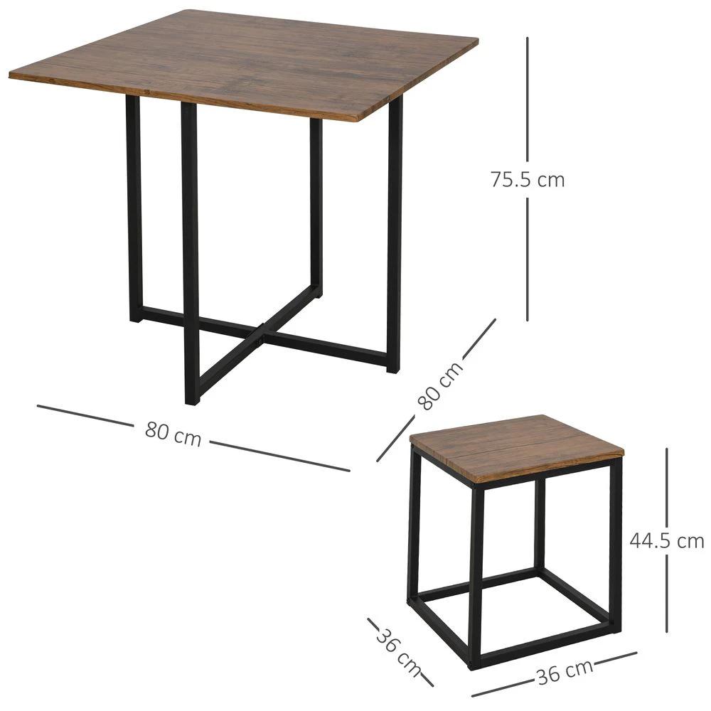 HOMCOM MDF Topped Steel 5-Piece Dining Set Dining Table with 4 Stools Black/Brown - Uncategorized Dining Set