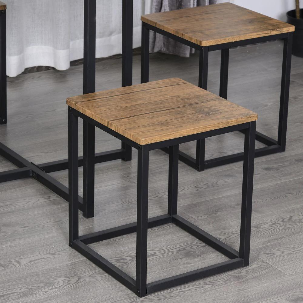 HOMCOM MDF Topped Steel 5-Piece Dining Set Dining Table with 4 Stools Black/Brown - Uncategorized Dining Set