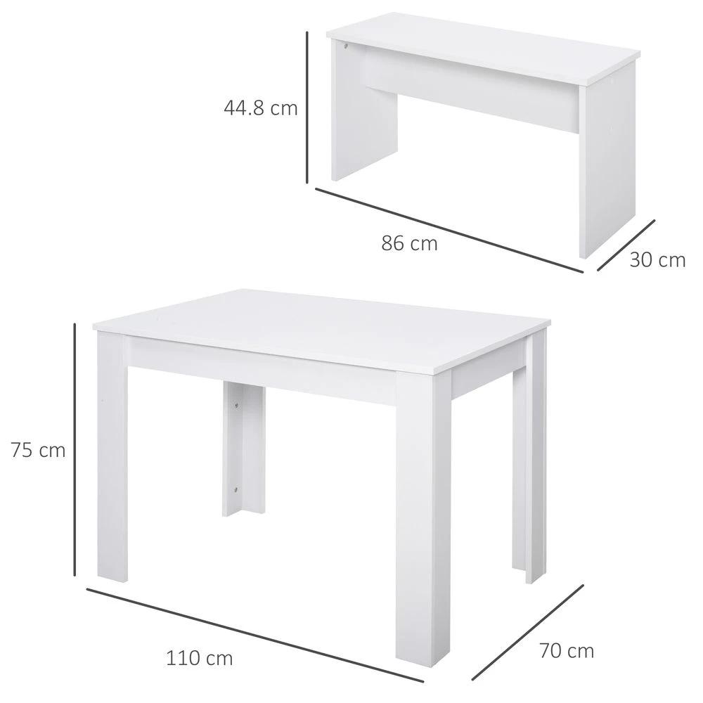 Particle Board 3-Piece Dining Set Dining Table with Benches White by HOMCOM