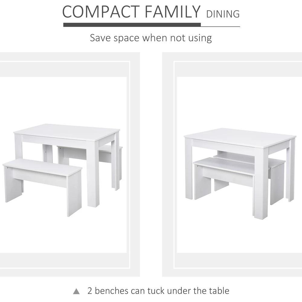 Particle Board 3-Piece Dining Set Dining Table with Benches White by HOMCOM