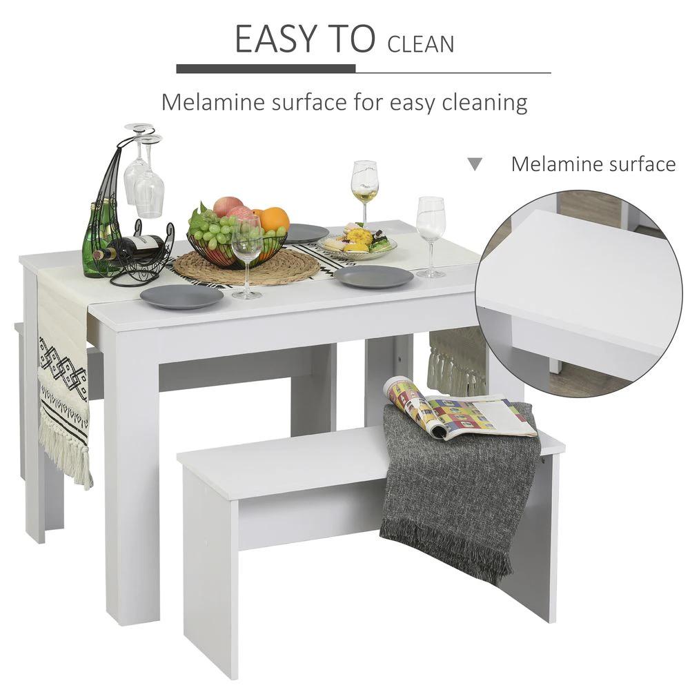 Particle Board 3-Piece Dining Set Dining Table with Benches White by HOMCOM