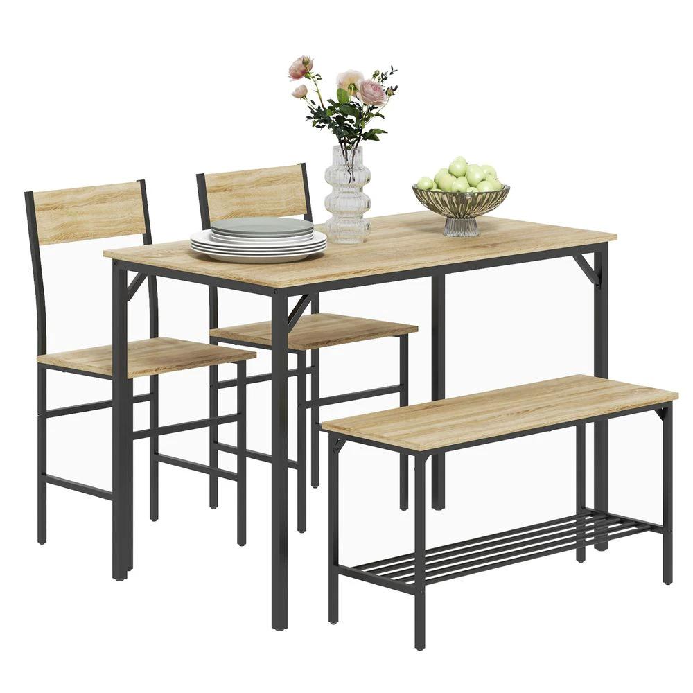 Dining Table and Chairs Set of 4 with 2 Chairs Bench for Kitchen Natural - Dining Set from HOMCOM