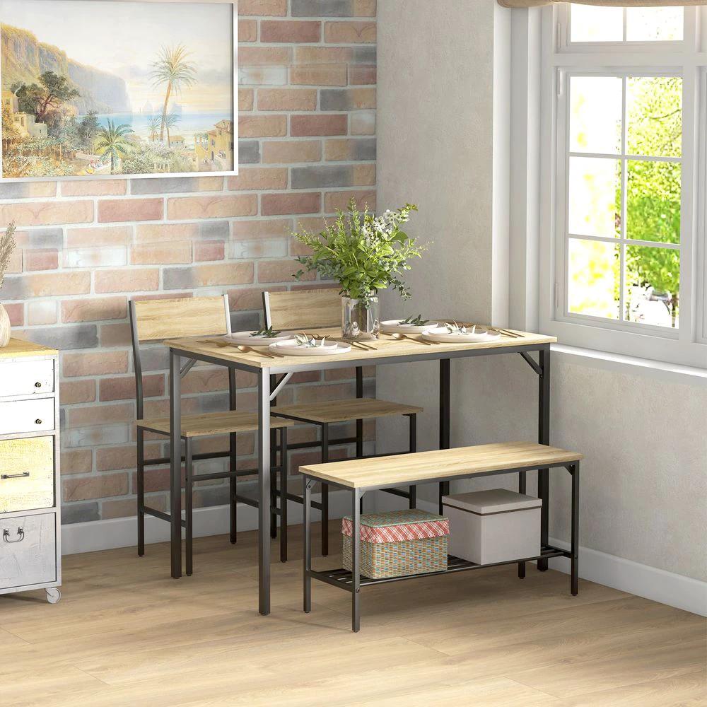 Dining Table and Chairs Set of 4 with 2 Chairs Bench for Kitchen Natural - Dining Set from HOMCOM