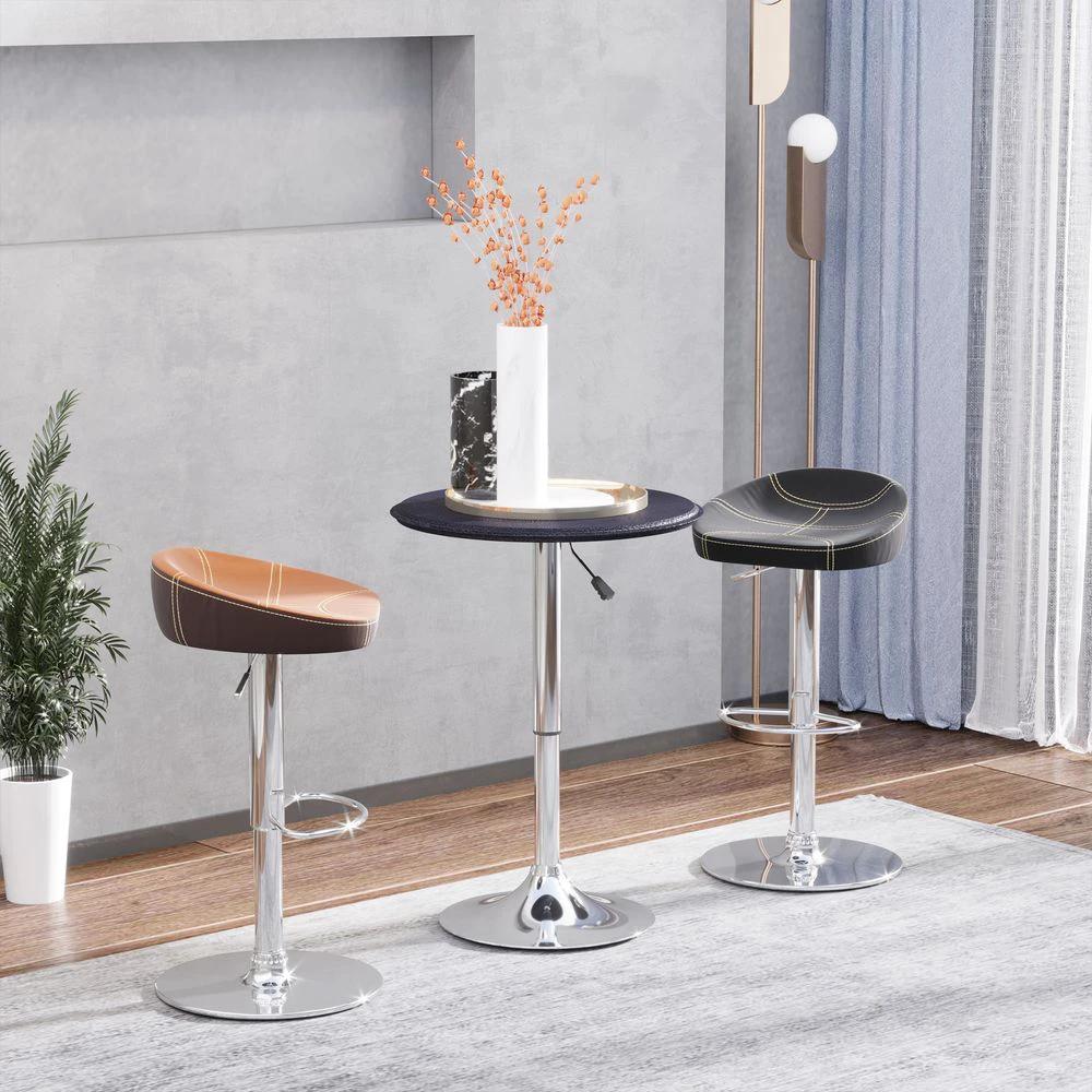 HOMCOM Chrome Steel Height Adjustable Round Bar Table Dinning Table Black - Uncategorized Dining Table