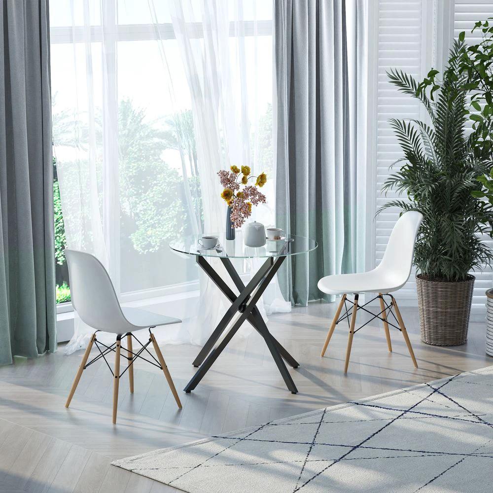 Clear Glass Side Table Round Metal Dining Table Dining Black by HOMCOM