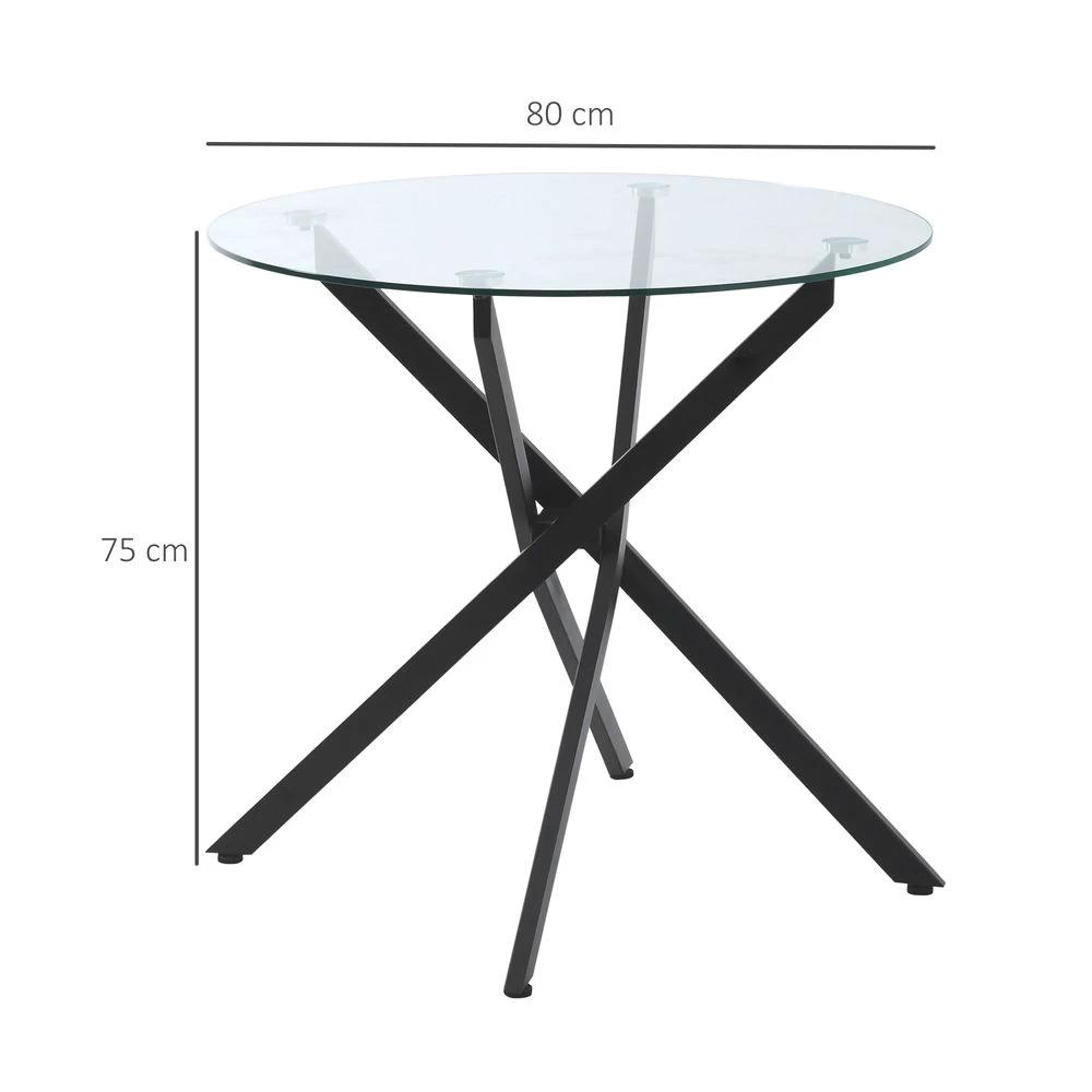 Clear Glass Side Table Round Metal Dining Table Dining Black by HOMCOM