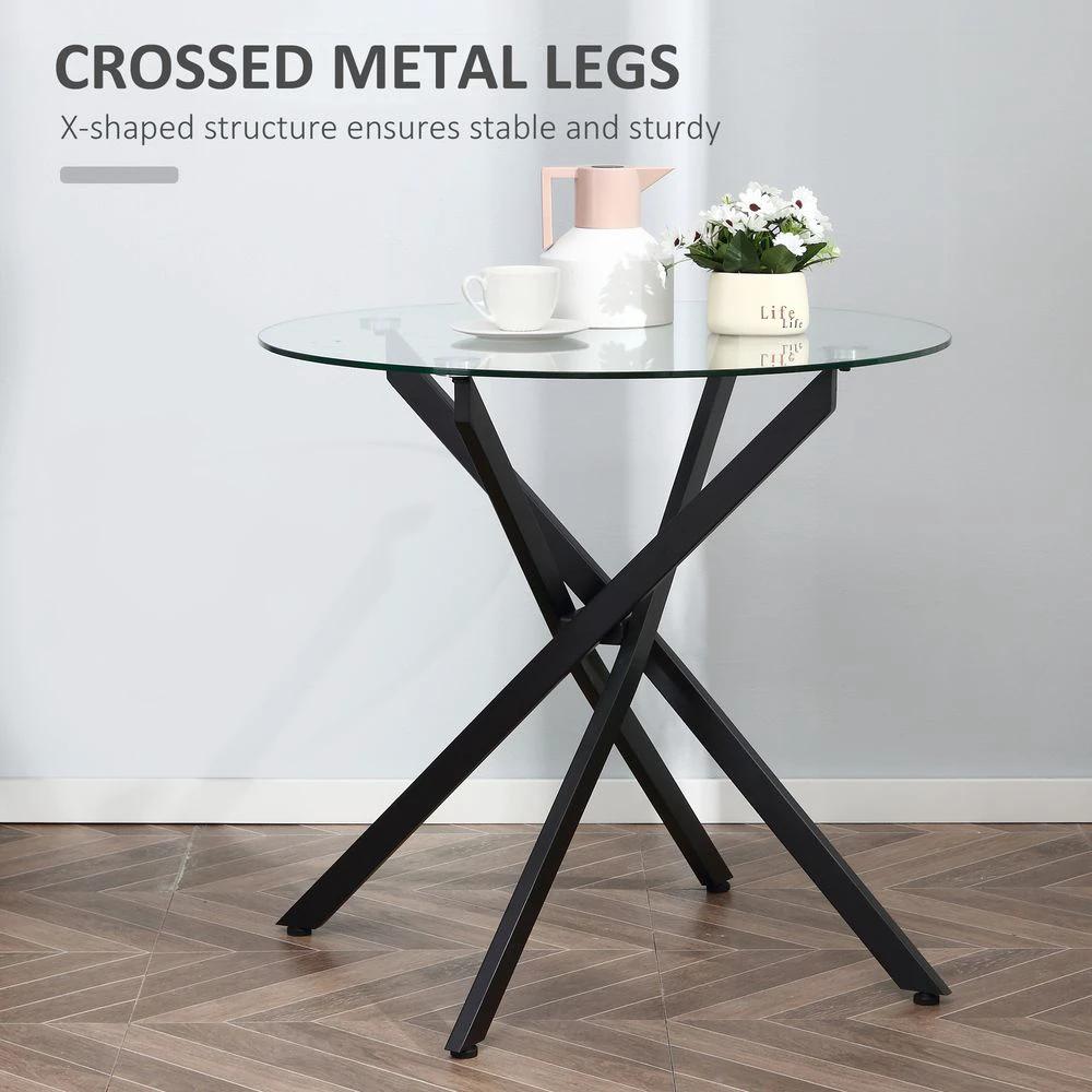 Clear Glass Side Table Round Metal Dining Table Dining Black by HOMCOM