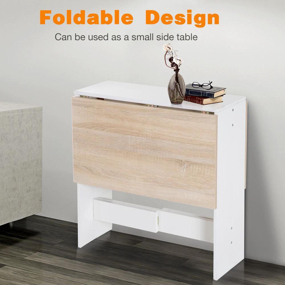 Drop Leaf Table Folding Dining Space Saving-Oak White Colour by HOMCOM