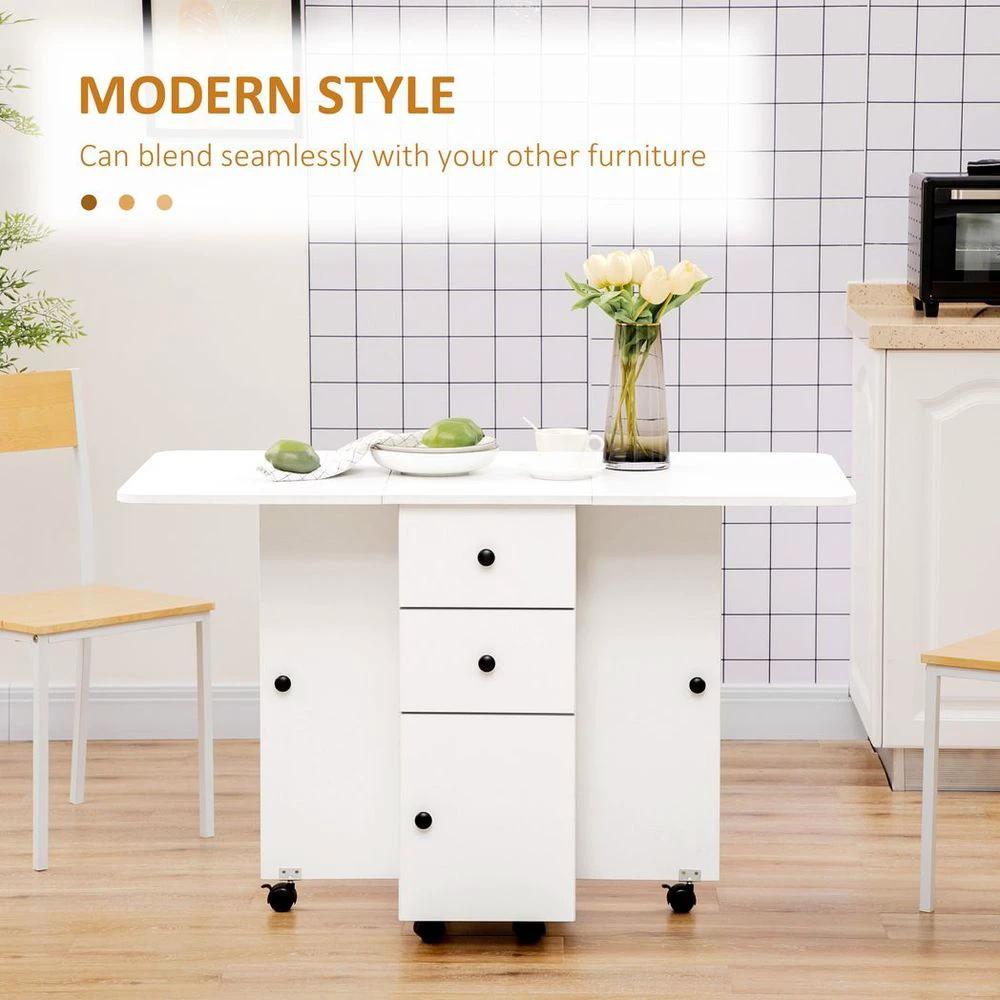 Folding Dining Table, Drop Leaf Table With Storage Drawers White by HOMCOM