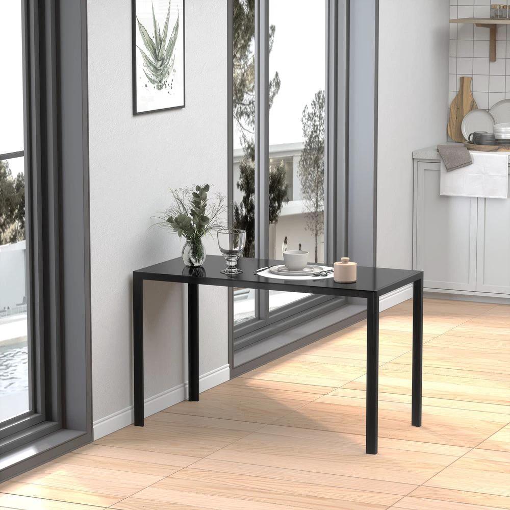 HOMCOM Modern Rectangular 4 Seater Dining Table with Tempered Glass Top - Uncategorized Dining Table