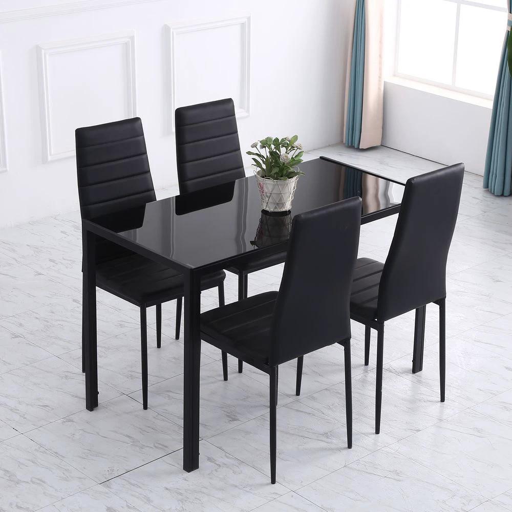 HOMCOM Modern Rectangular 4 Seater Dining Table with Tempered Glass Top - Uncategorized Dining Table