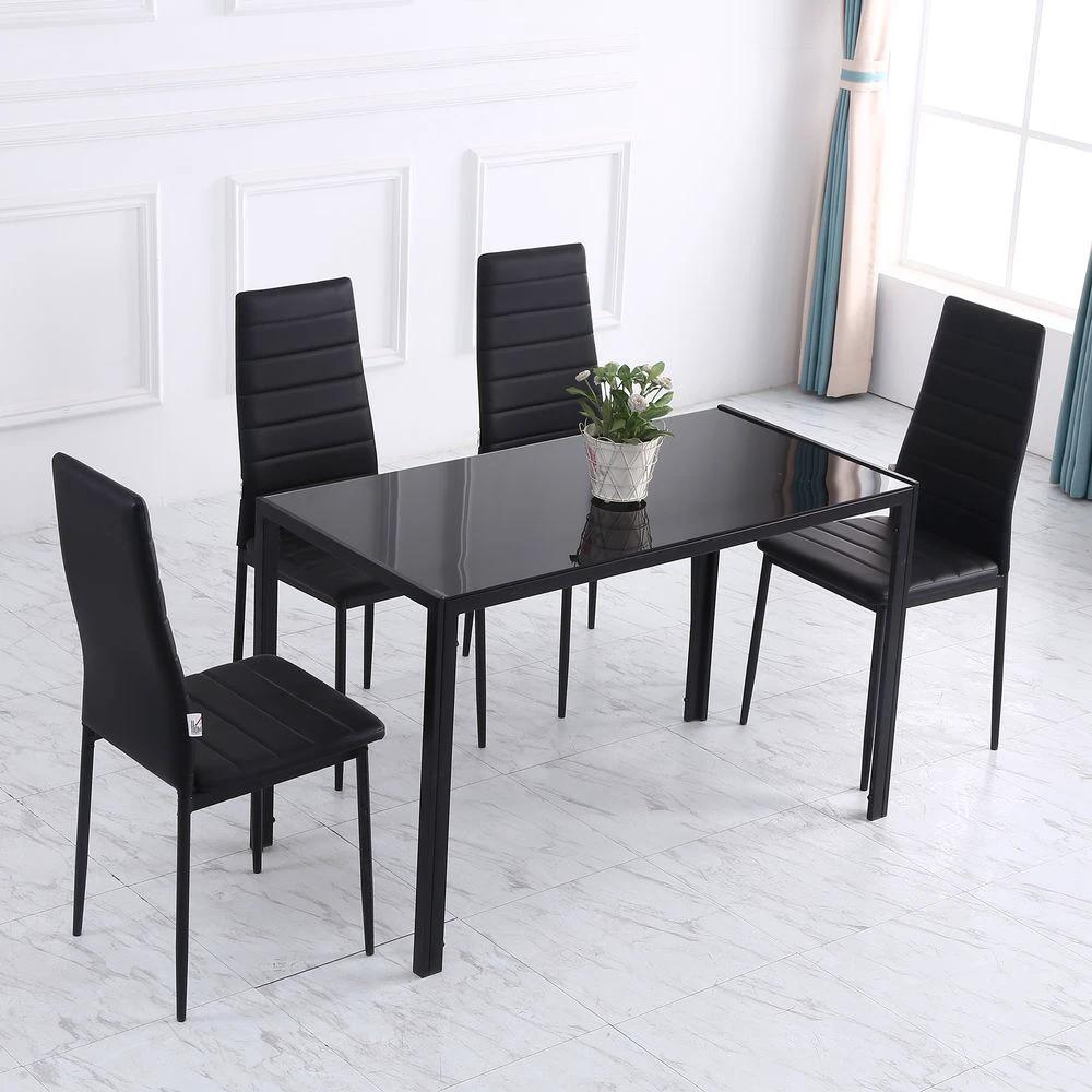 HOMCOM Modern Rectangular 4 Seater Dining Table with Tempered Glass Top - Uncategorized Dining Table