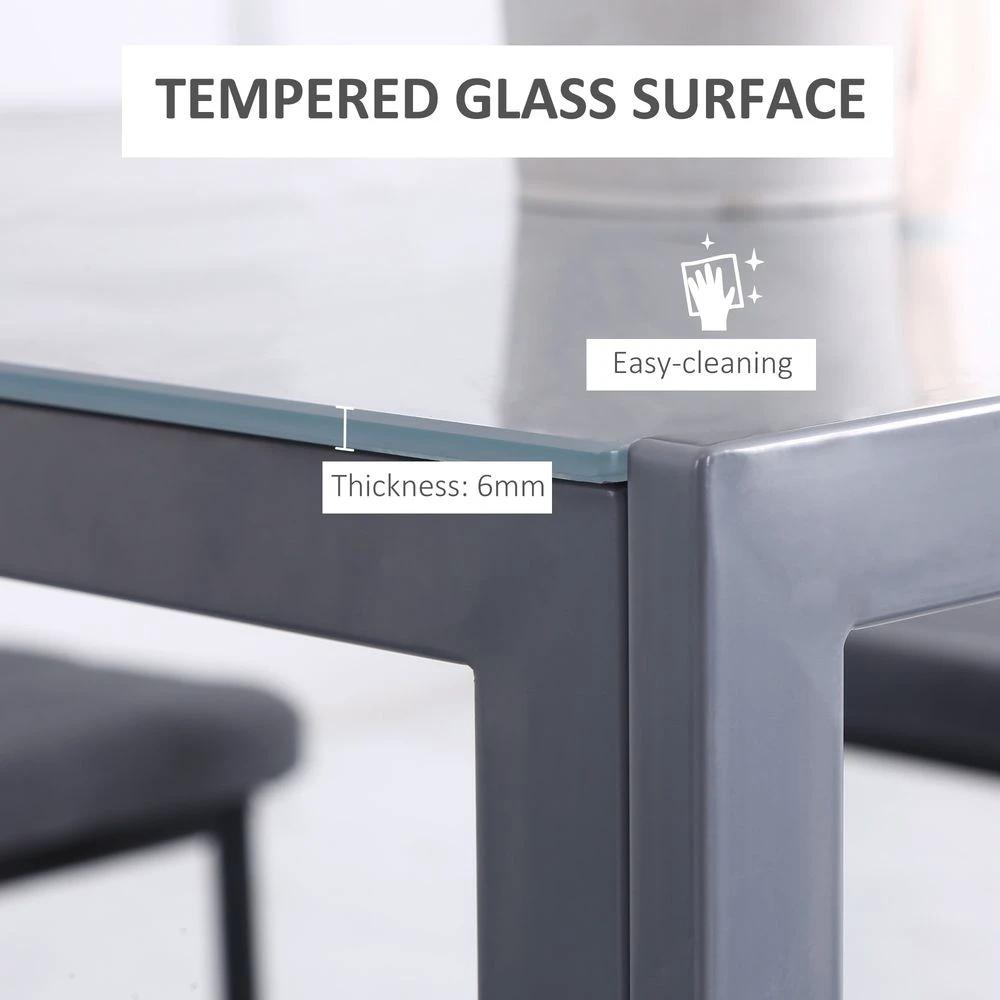 HOMCOM Modern Square Dining Table with Tempered Glass Top & Metal Legs - Uncategorized Dining Table