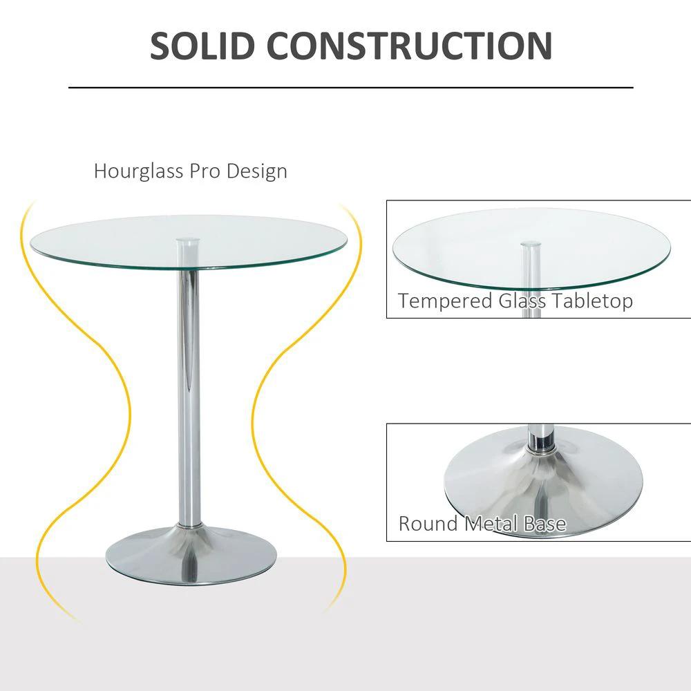 Round Dining Table Bistro Pub Counter w/ Tempered Glass Top for Kitchen by HOMCOM
