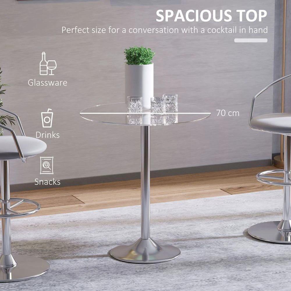 Round Dining Table Bistro Pub Counter w/ Tempered Glass Top for Kitchen by HOMCOM