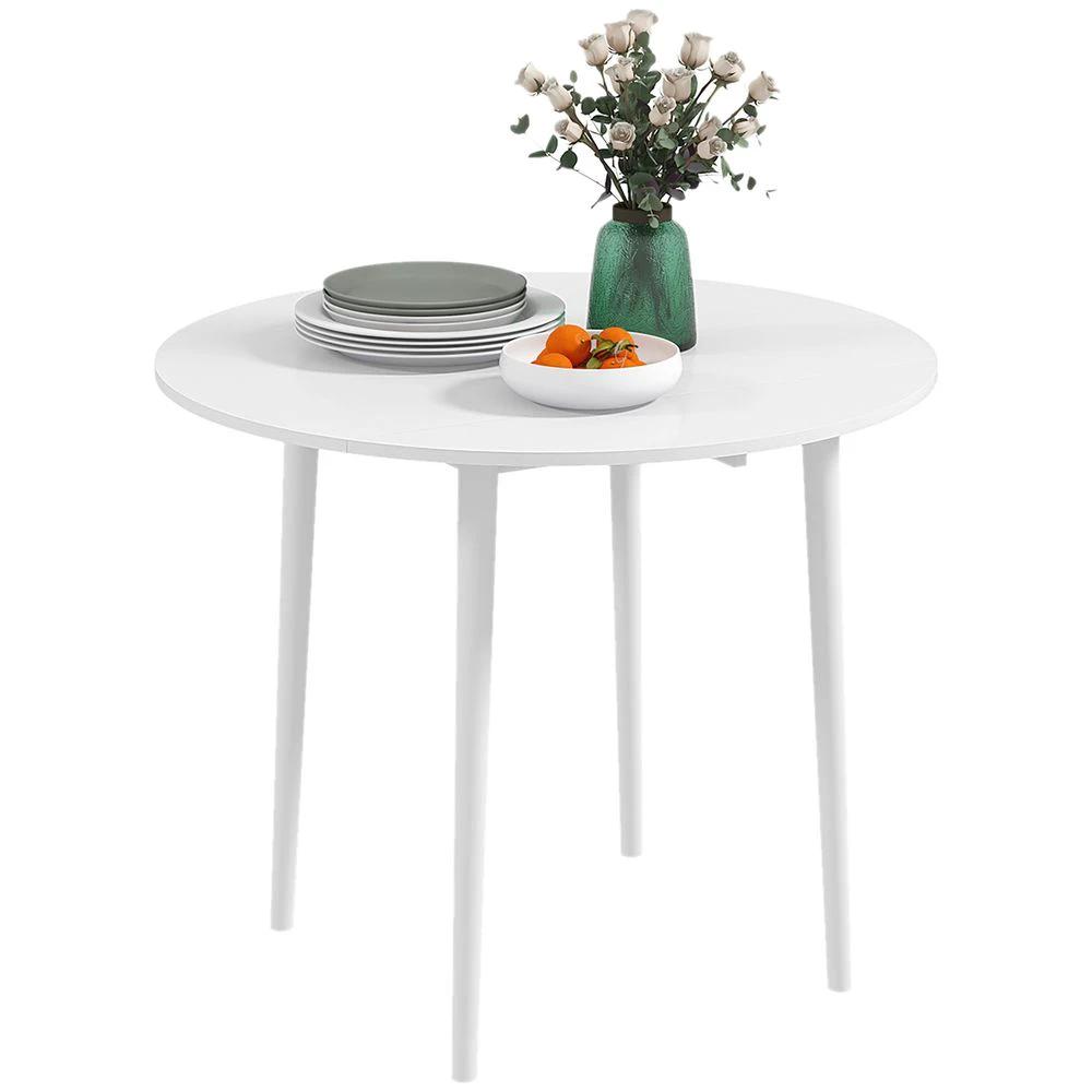 Foldable Dining Table, Round Drop Leaf Table with Wood Legs by HOMCOM