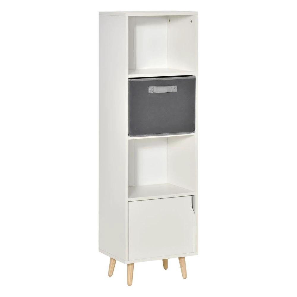 HOMCOM 3 Tier Homcom Bookcase w/Doors White Wooden Bookshelf Display Cabinet for Home - Uncategorized Display Cabinet