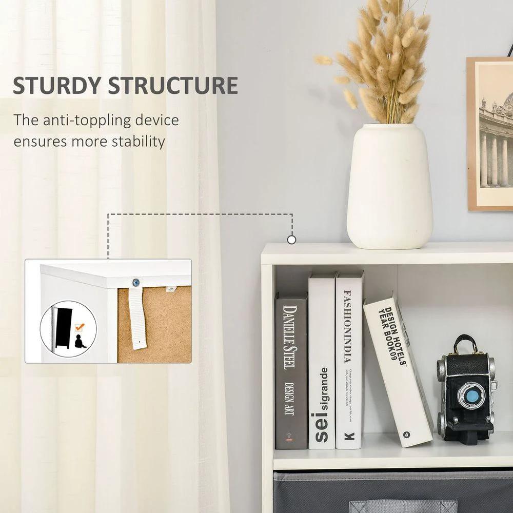 HOMCOM 3 Tier Homcom Bookcase w/Doors White Wooden Bookshelf Display Cabinet for Home - Uncategorized Display Cabinet
