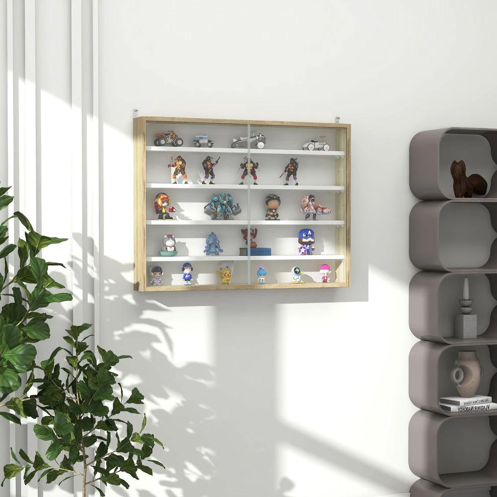 5-Tier Wall Display Shelf Unit Cabinet w/ Shelves Glass Doors Natural by HOMCOM