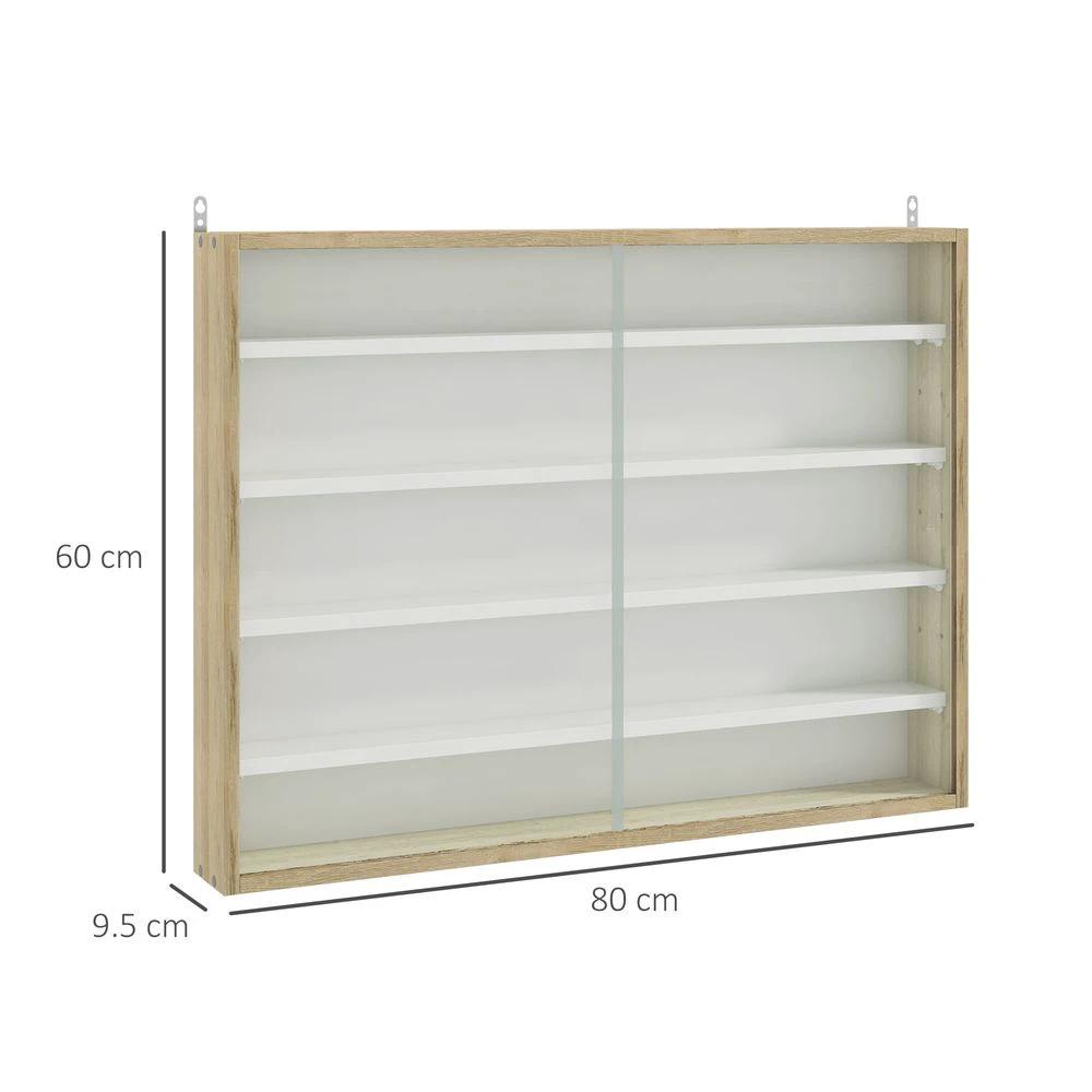 5-Tier Wall Display Shelf Unit Cabinet w/ Shelves Glass Doors Natural by HOMCOM